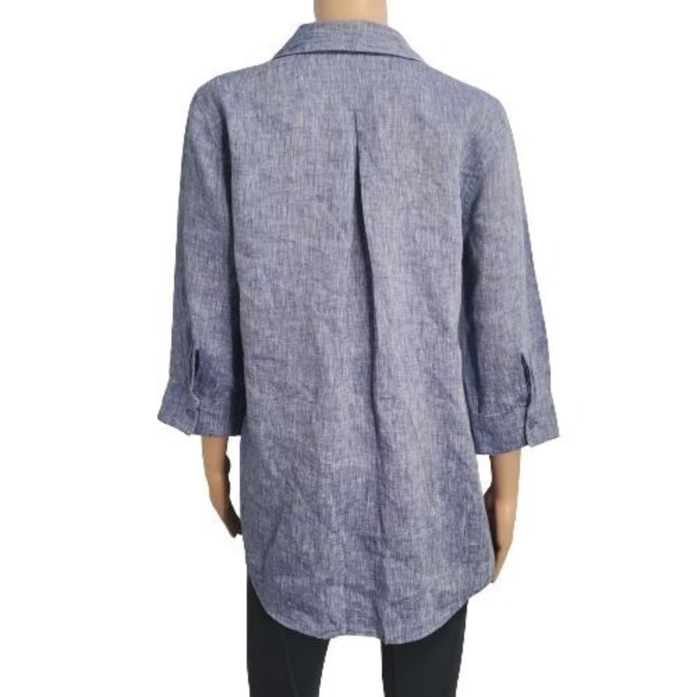 Chico's Women's No Iron Long Sleeve Linen Side-Button Shirt Size 0/US(4/6) - Picture 4 of 14